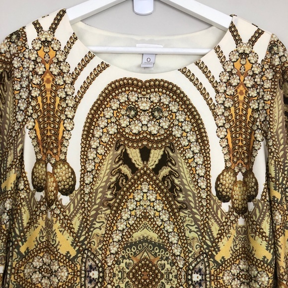 Chico’s Long Sleeve Gold Black Animal Print Dress Size 0 Small - Picture 3 of 7